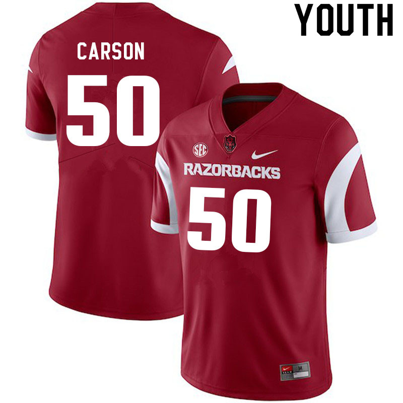 Youth #50 Cole Carson Arkansas Razorbacks College Football Jerseys Sale-Cardinal - Click Image to Close